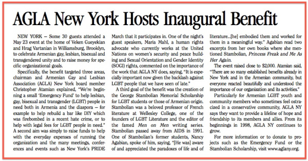 AGLA NY Featured in MirrorSpectator